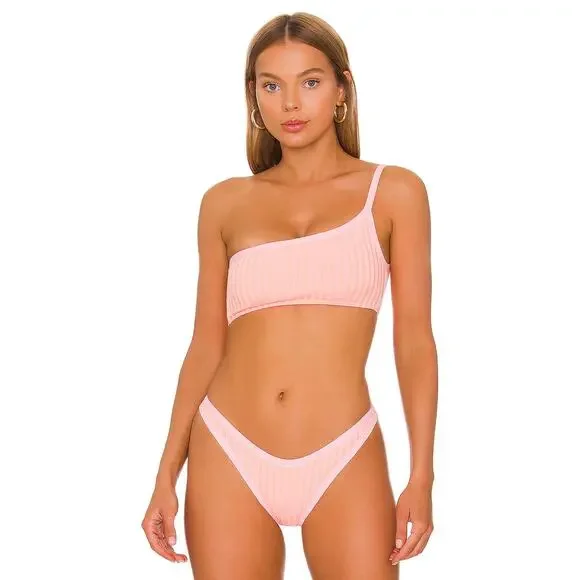 L*SPACE Axel Bikini Top Crystal Pink Lemon Drop One Shoulder Pullover Large NEW - Picture 1 of 8